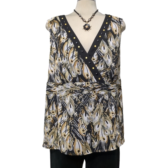 Michael Antoni Collection Plus  Black Brown & Yellow  Embellished Blouse Size 24 - Picture 1 of 16